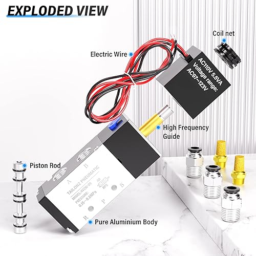 Miniatura 98 de TAILONZ PNEUMATIC Válvula solenoide de 1/4 "NPT 4V210-08 DC12V sola bobina accionada por piloto eléctrica 2 posiciones 5 vías Tipo de conexión Caja