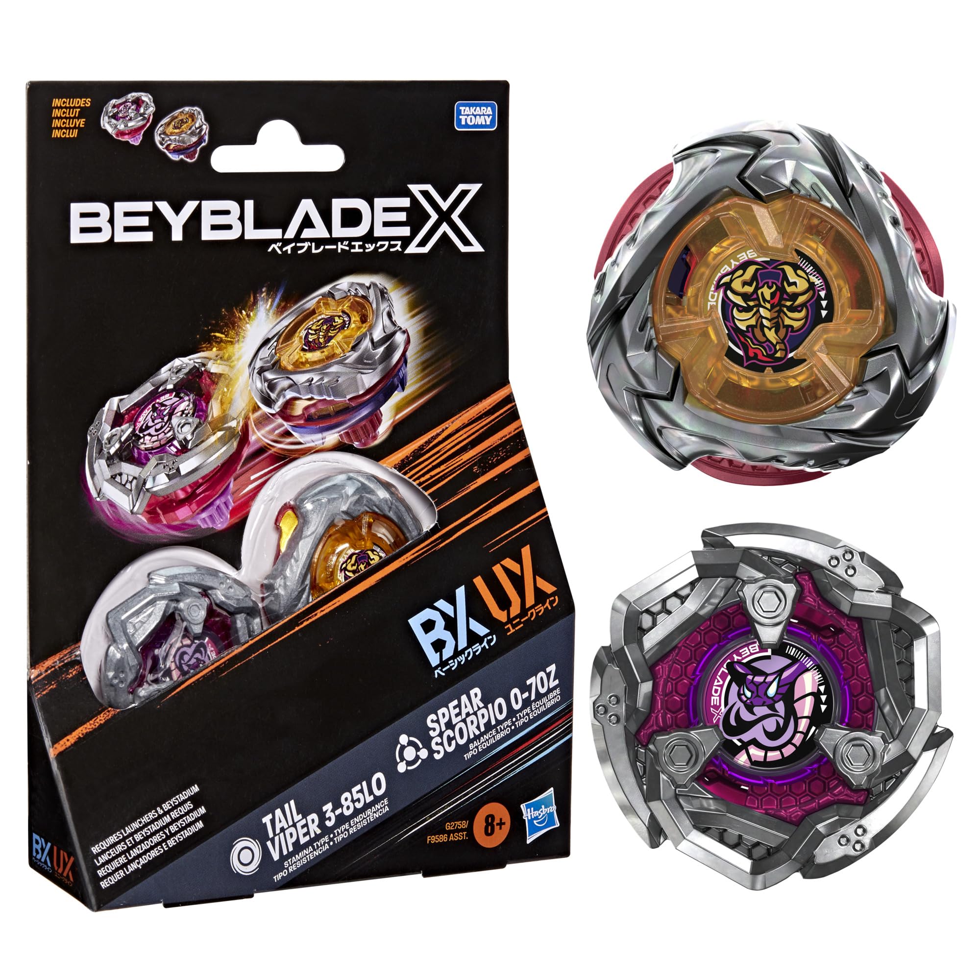 Beyblade X 矛天蠍座 0-70Z UX和尾蛇 3-85LO BX | Takara Tomy 雙件組、2 個右旋陀螺、戰鬥遊戲玩具,適合 8 歲以上