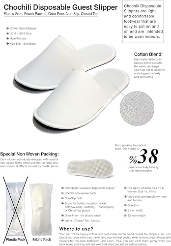 Miniatura 3 de CHOCHILI 12 pares de pantuflas de hotel desechables empaquetadas de tela para Airbnb, spa, salón, fiesta, boda, se adapta a hombres adultos talla 10