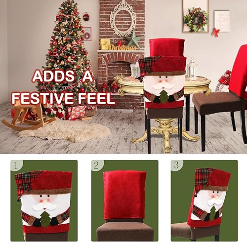 Miniatura 2 de 4 fundas protectoras extraíbles para silla de comedor, decoración navideña para el hogar, comedor, cocina, fiesta, Papá Noel, 4 unidades