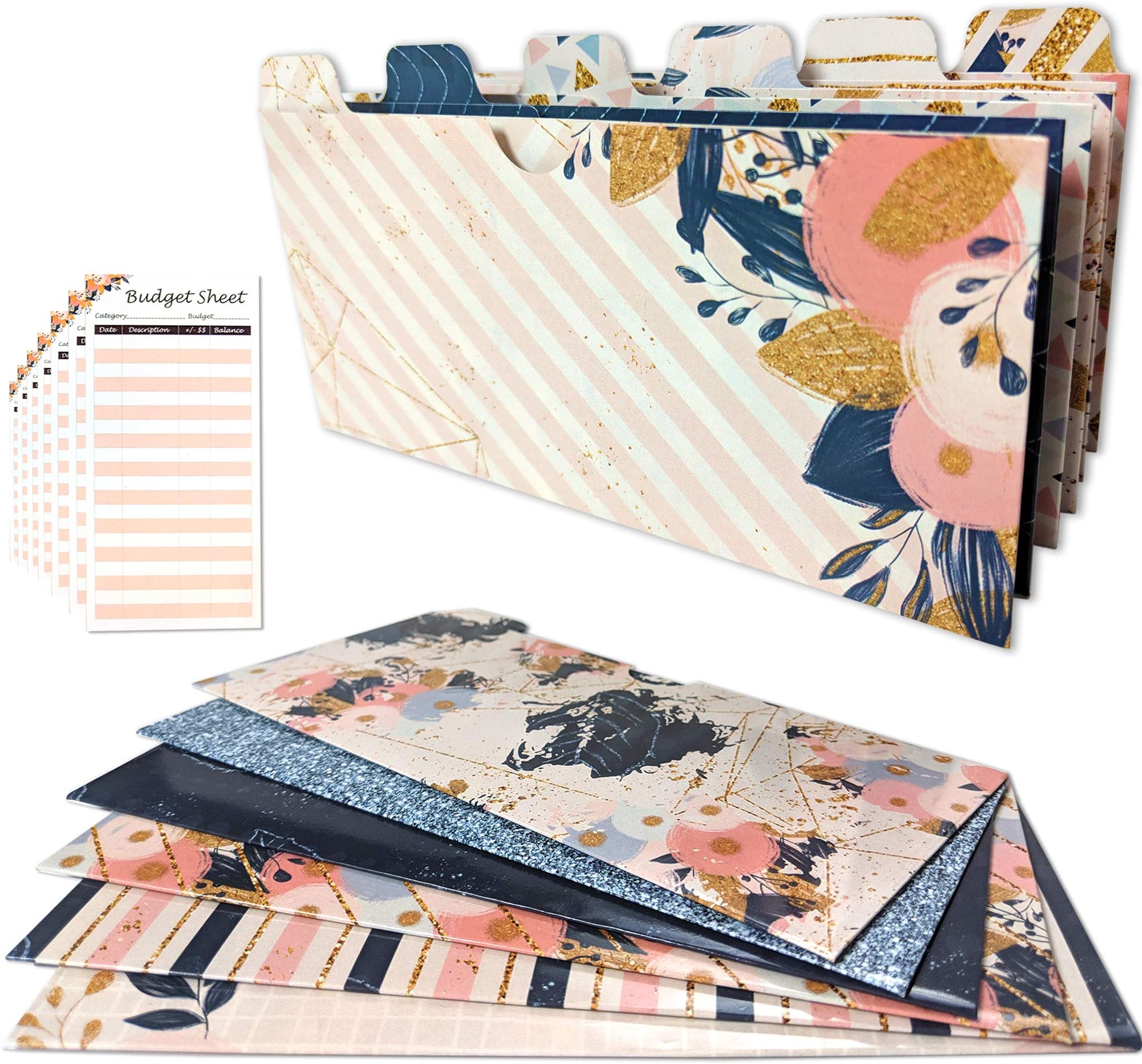 12 Laminated Wallet Budget Cash Envelopes with Tabs - Includes 12 Budget Tracking Sheets and Stickers | Tabbed Cash Envelope System | Money Budget Envelopes, Receipt, Planner or Coupon Organizer