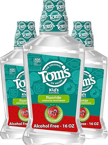 Tom's of Maine Enjuague bucal anticaries con flúor para niños, frambuesa, 16 onzas, paquete de 3