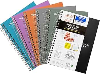 ꙳★*゜sa୨୧꙳★*゜ Five Star Spiral Notebook, 5 Subject, Wide Ruled Paper, 200