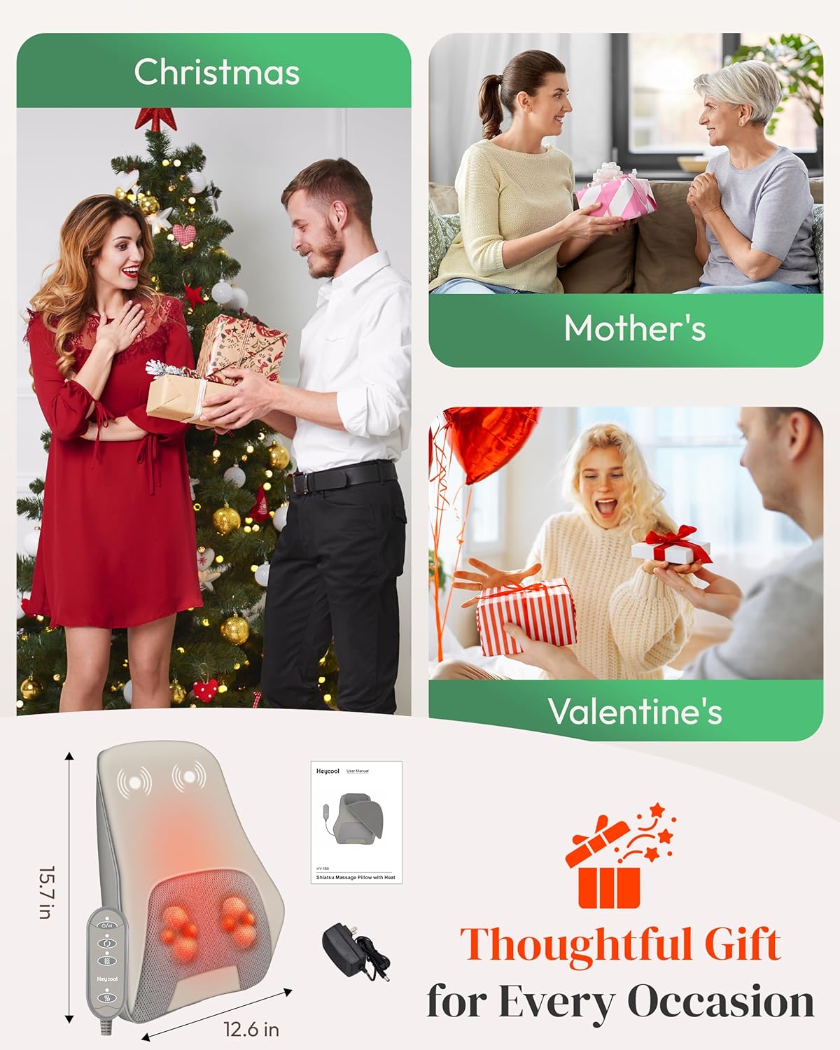 Shiatsu Back and Neck Massager with Heat, FSA Eligible HSA Deep Tissue Back Massager for Pain Relief, Massage Pillow with Vibration for Neck Shoulder