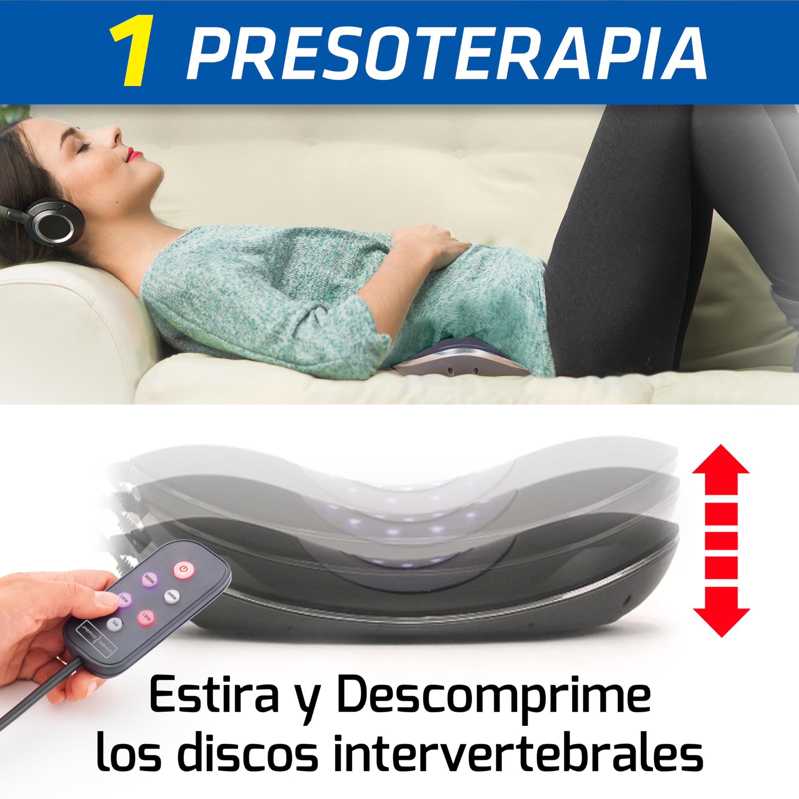 PHYSIO DORSAL 5 en 1: Sistema de estiramiento lumbar-dorsal. Ayuda a aliviar el dolor de espalda y dolencias derivadas. 5 Terapias: Presoterapia, Masaje, Magnetoterapia, Termoterapia e Infrarrojos