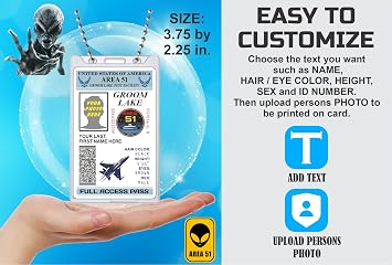 Area 51 Full Access Novelty ID Badge Prop PVC [Customizable] Groom Lake Alien UFO Identification