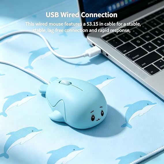 ノベルティ ドルフィン Usb 有線マウス 静音人間工学デザイン 動物の形 クリエイティブマウス ノートパソコン Pc オフィス 自宅用 ブルー