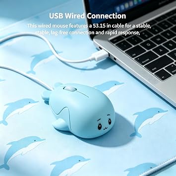 ノベルティ ドルフィン Usb 有線マウス 静音人間工学デザイン 動物の形 クリエイティブマウス ノートパソコン Pc オフィス 自宅用 ブルー