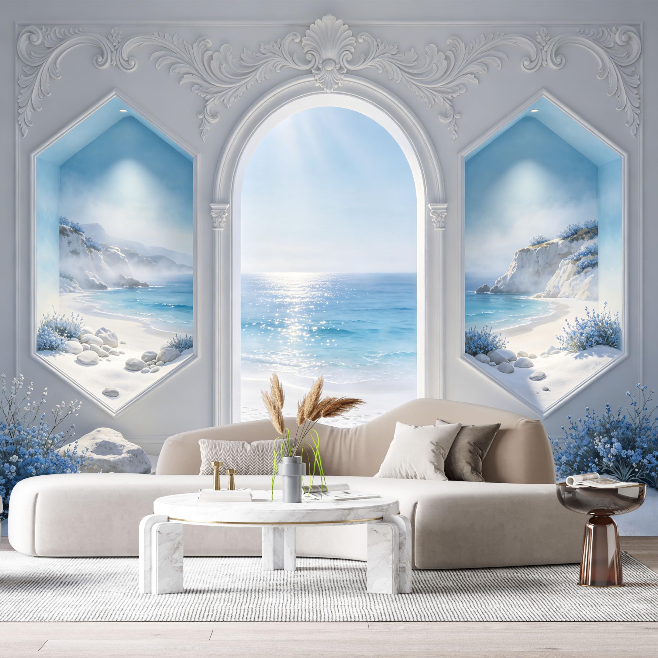 Custom Size Wall Murals Fantasy Architecture Snowy Coastal Seascape 3D Trompe L'Oeil SelfAdhesiveWall Fabric Removable Wallpaper Wall Decor for Living Room Bedroom Bathroom