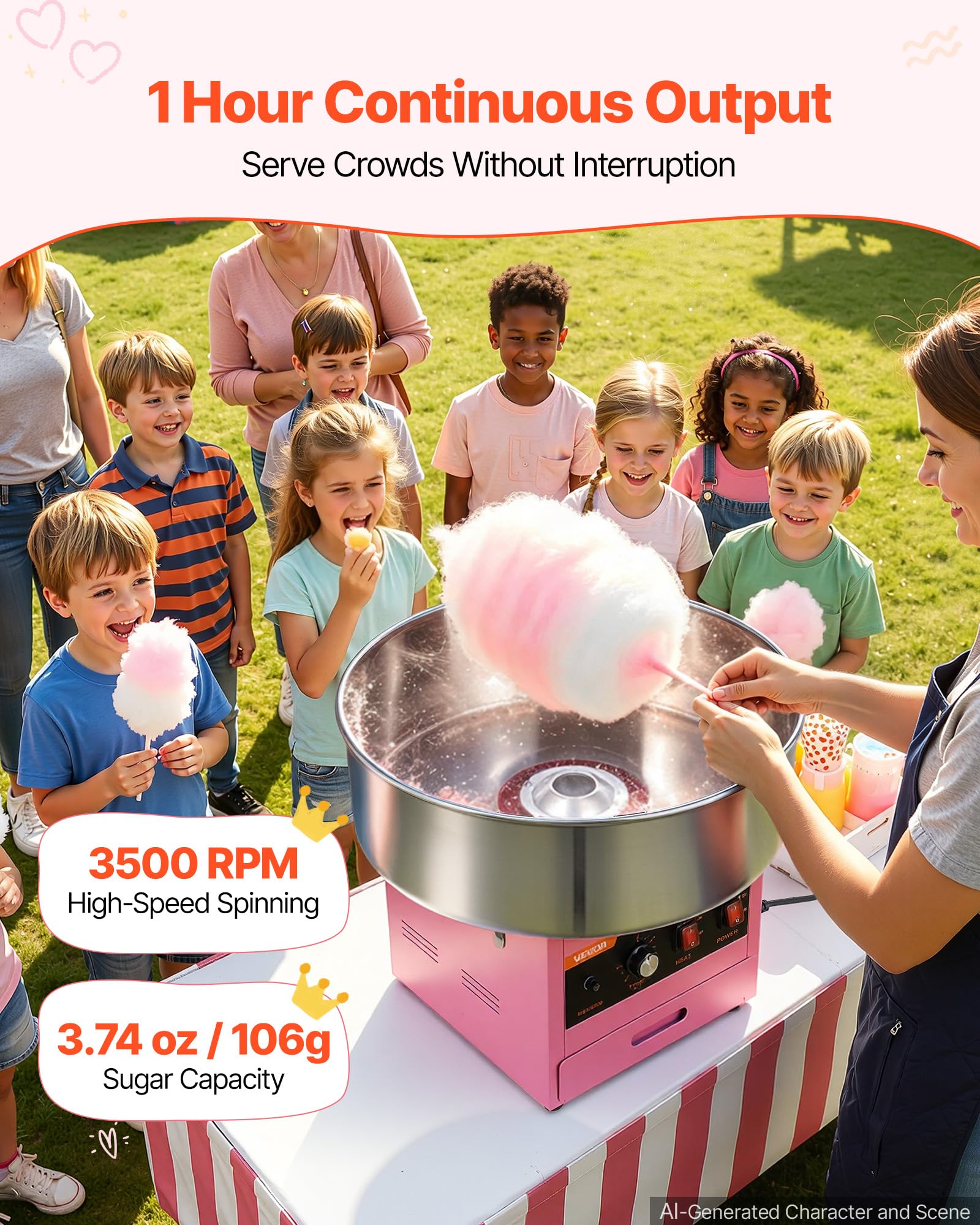 VEVOR Machine à Barbe à Papa Professionnelle, 1000 W, De Comptoir, Rose