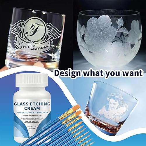 Miniatura 5 de 7oz Etching Cream for Glass with 2 Brushes, Glass Etching Kit Creates Permanent Etched Patterns, Frosted Etch Starter Kit, Art Mirrors Cream for