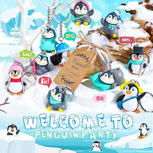 Miniatura 4 de Kigeli 24 juegos de llaveros de pingüino, recuerdos de fiesta de pingüinos, llavero de animales 3D con colgante de pingüino ártico en miniatura,