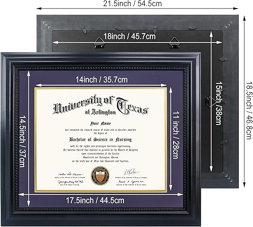 Miniatura 10 de GMFrames Marco de grado de diploma de 8.5 x 11 pulgadas con paspartú o exhibición, certificados de 11 x 14 pulgadas sin paspartú, madera maciza,