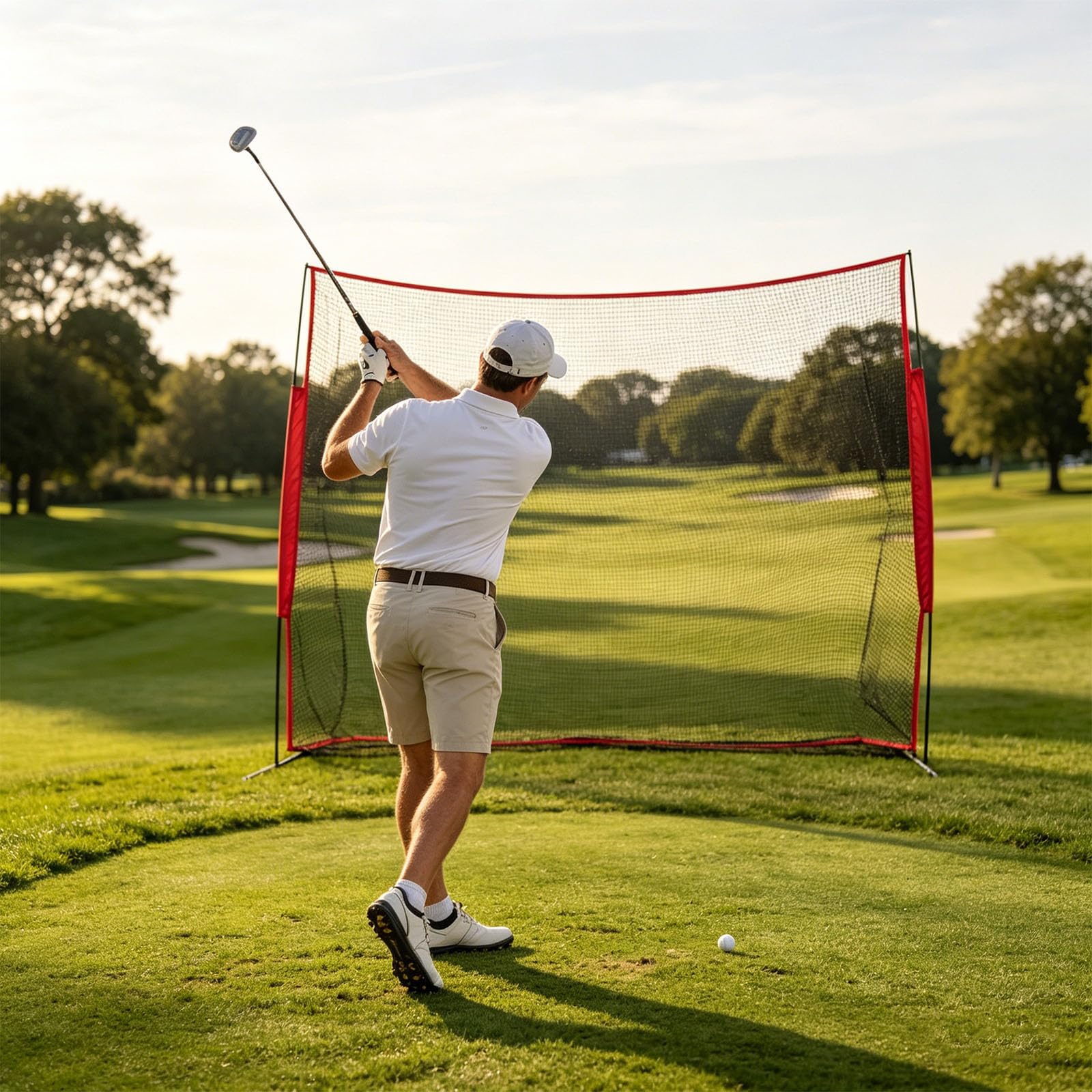 Red de práctica de golf portátil grande de 10 x 7 pies con postes de fibra de carbono fuertes para entrenamiento de swing en interiores y exteriores y red de béisbol para golpear golf