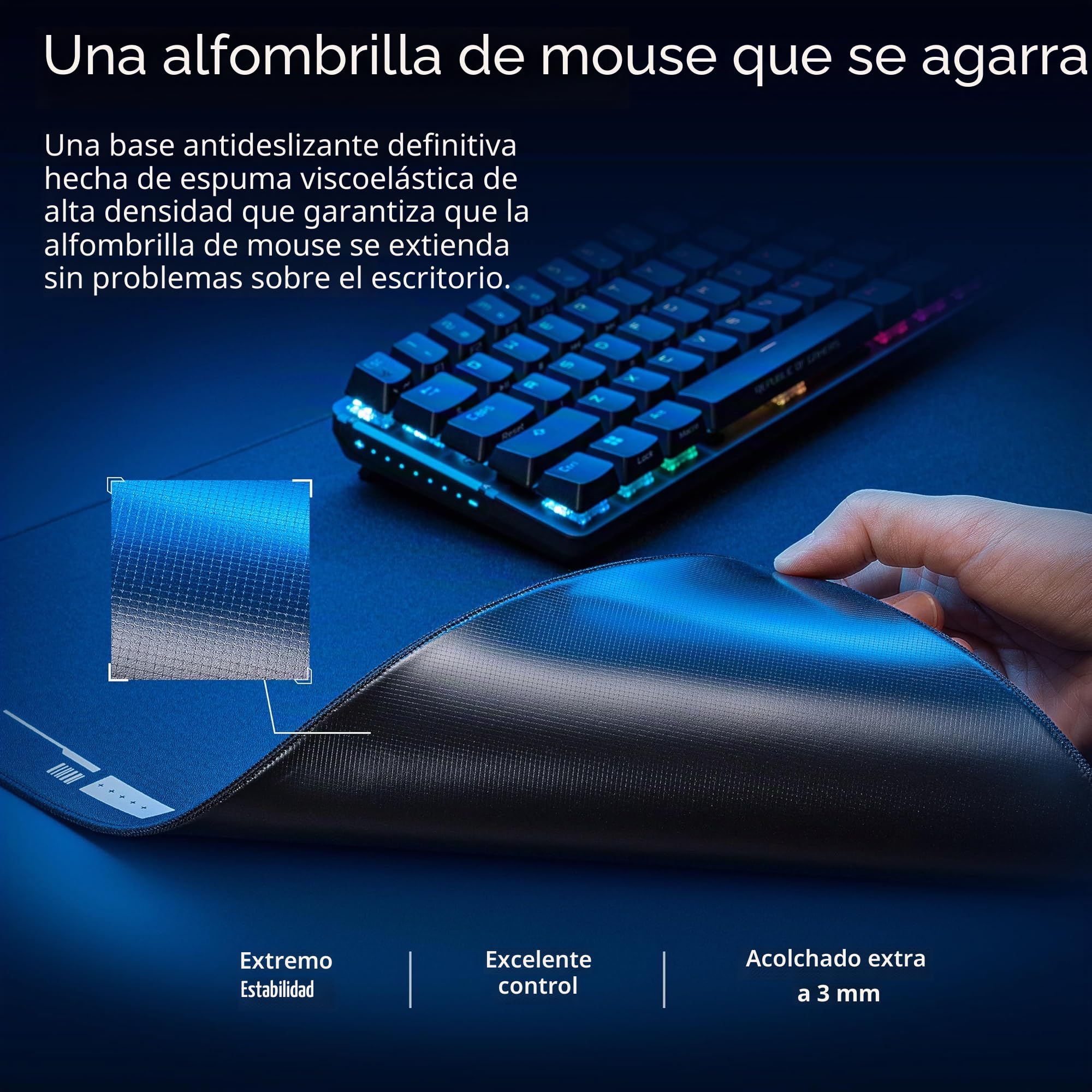 ASUS ROG Hone Ace XXL - Alfombrilla de ratón para Juegos, Base de Espuma viscoelástica de Alta Densidad, Material de Tela híbrida, 400 x 900 x 3 mm, para Deportes electrónicos y Juegos FPS, Color