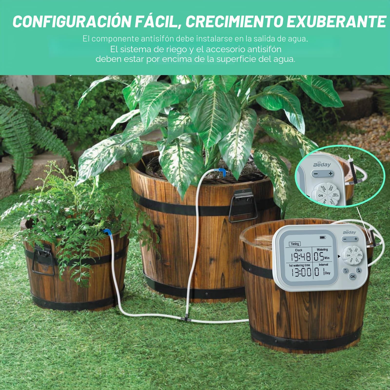 Sistema de riego automático de plantas para interiores para 15 plantas en maceta, kit de riego por goteo automático, temporizador de agua programable con detección inteligente de humedad