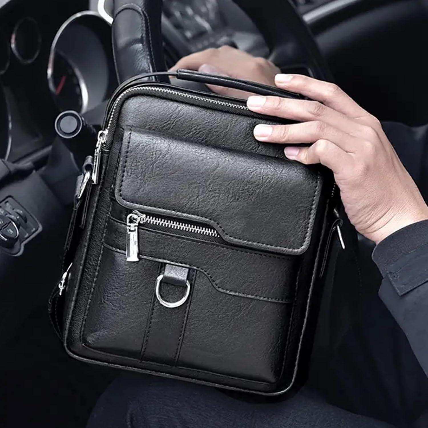 Leather Messenger Bag for Men, Stylish Briefcase for work & Office, Crossbody design, sleek leather finish