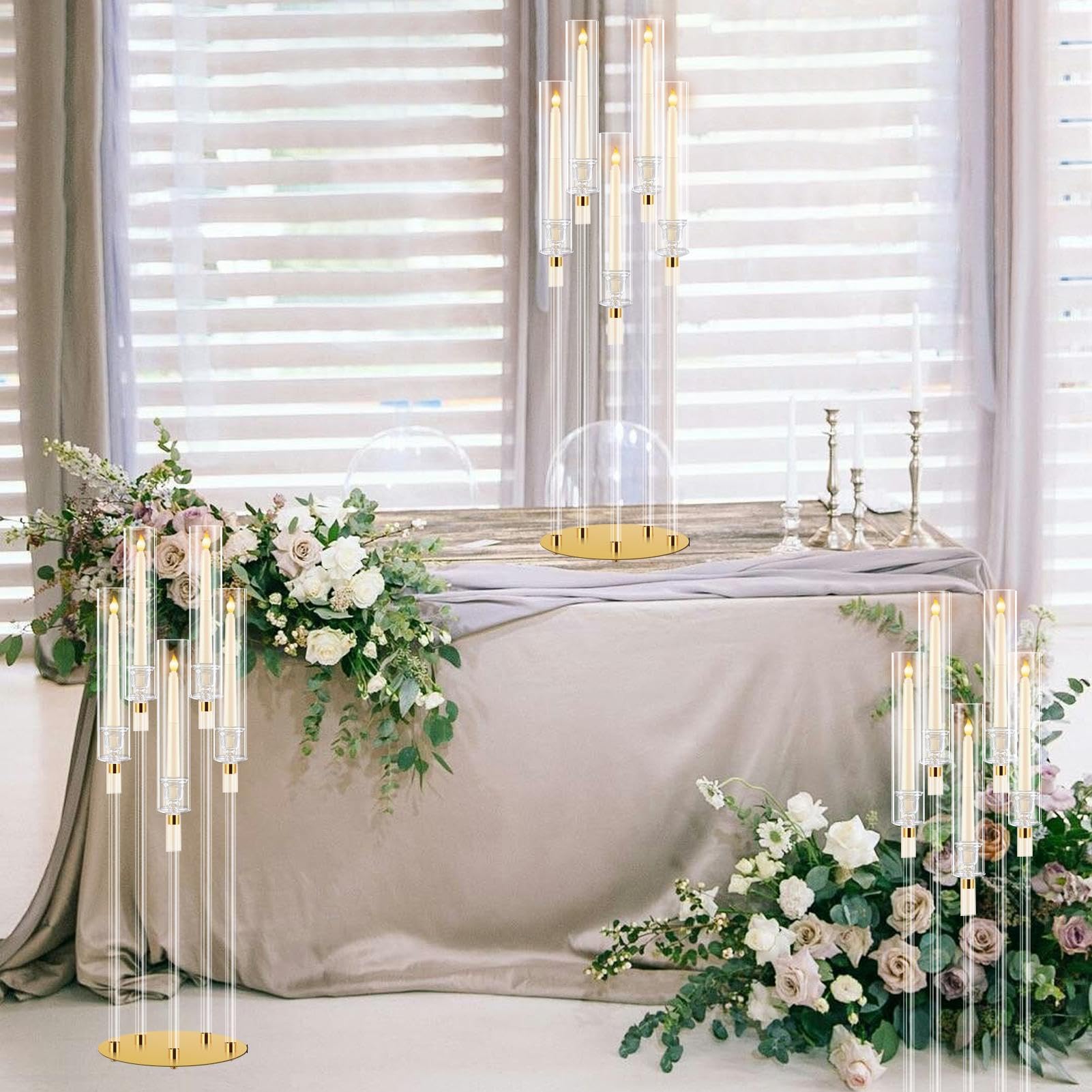 5 Arm Candelabra, Acrylic Candle Holders - Clear Tabletop Candelabra with Removable Lampshade for Easter Ceremony Christmas Dinner