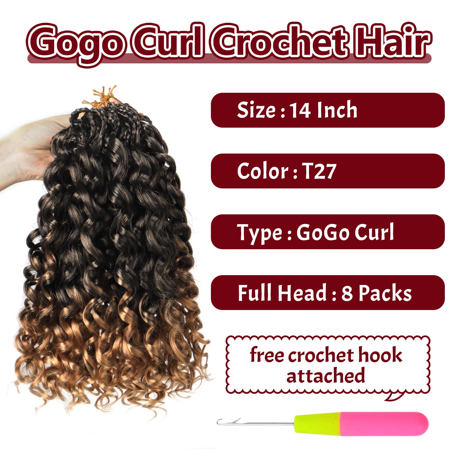 Datanala GoGo Curl Crochet Hair 12 Inch Water Wave Crochet Hair 8 Packs Long Beach Pre Looped Curl Crochet Braiding Hair Synthetic Extensions For Women (T27 - Image 3