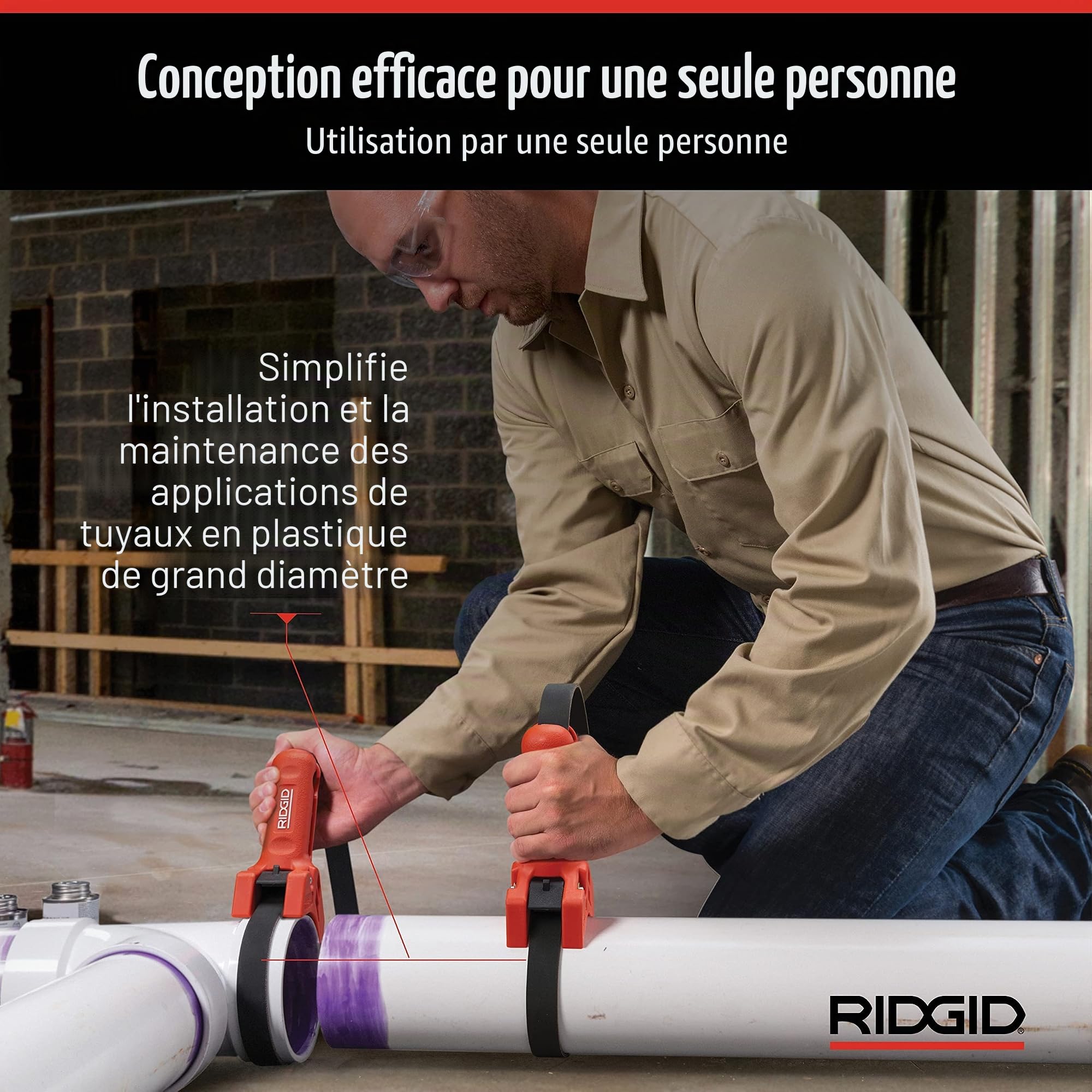 RIDGID 42478 Poignée de tube STRAPLOCK, clé à lanière de 80 mm à 200 mm