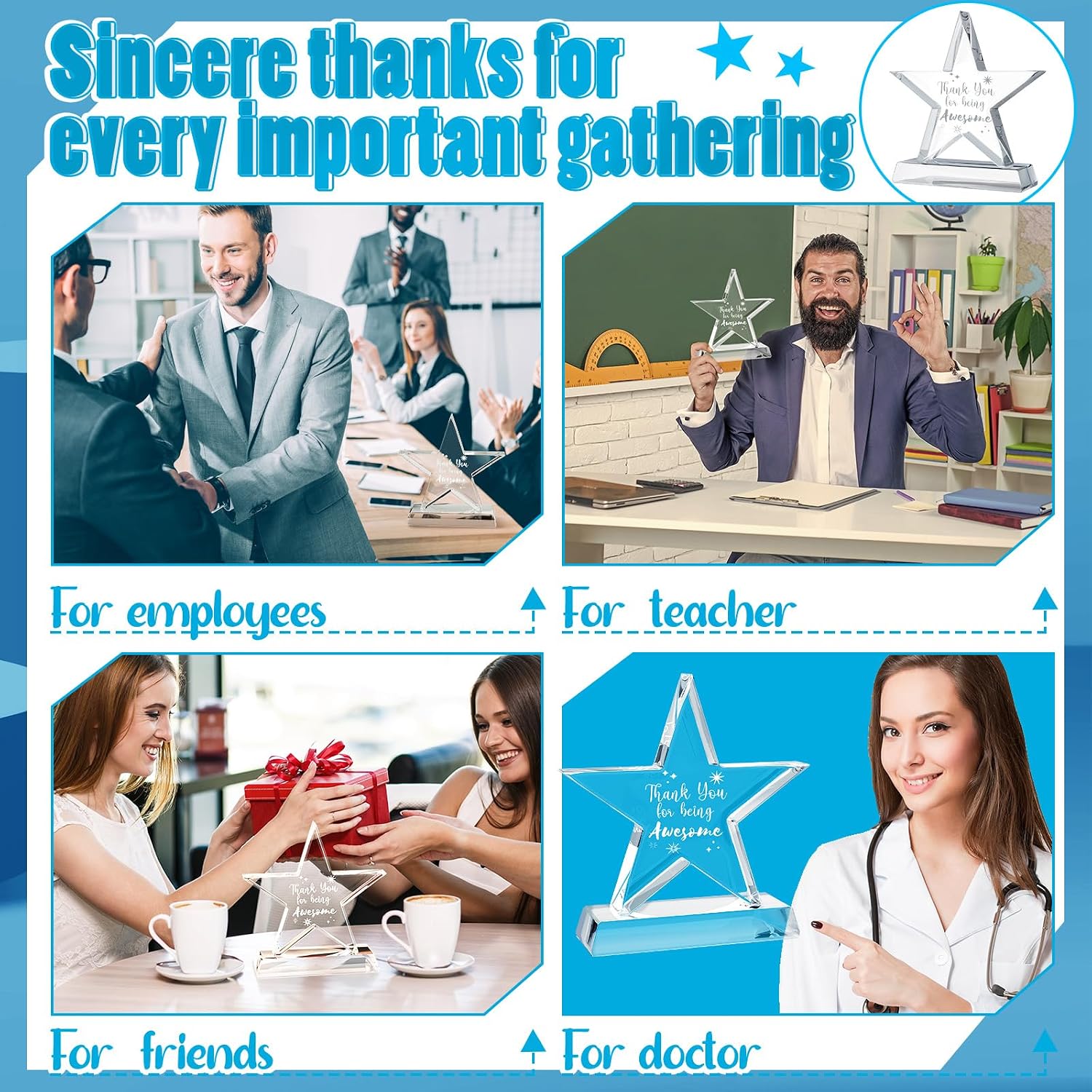Wesiti 4 Teacher Appreciation Gifts Employee Appreciation Crystal Trophy Gifts 5" Crystal Trophy Awards for Nurses Week CNA Week Thank You Gift for Students Teacher Coworker Staff Employees Nurses