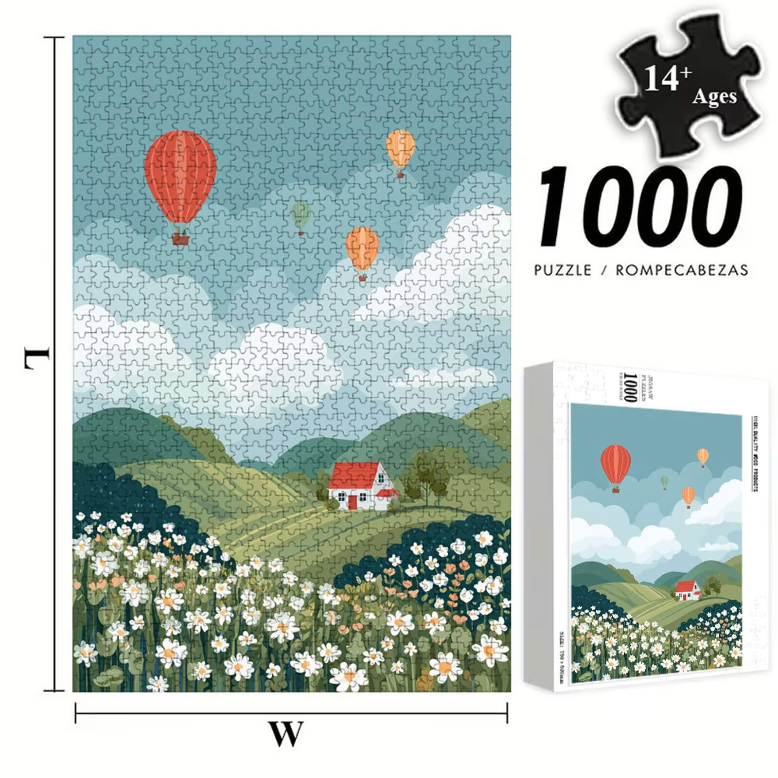 Puzzle 2000 sztuk - Kwiatowy i Górski - Trwałe drewniane puzzle z literami na plecach - 75 x 105 cm - Kreatywne hobby bez kurzu - Artykuł kolekcjonerski i 14 lat w ponad P3#1329