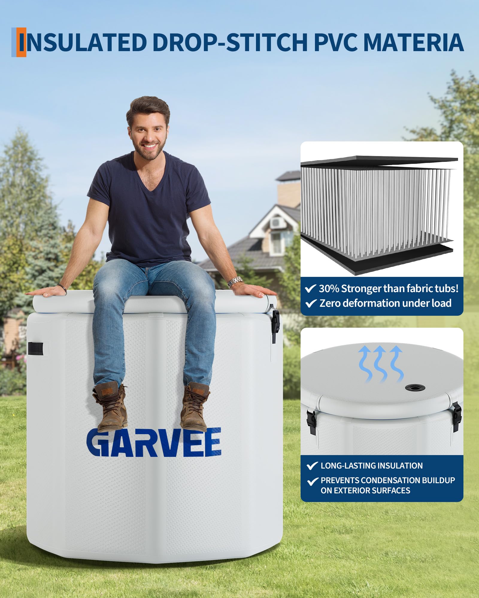 700L Großvolumige Eisbaden Tonne, Badewanne Mit Separatem Einlauf Und Auslauf, Outdoor-Eisbadwanne Mit Deckel, Zur Muskelregeneration, Für Drinnen Und Draußen