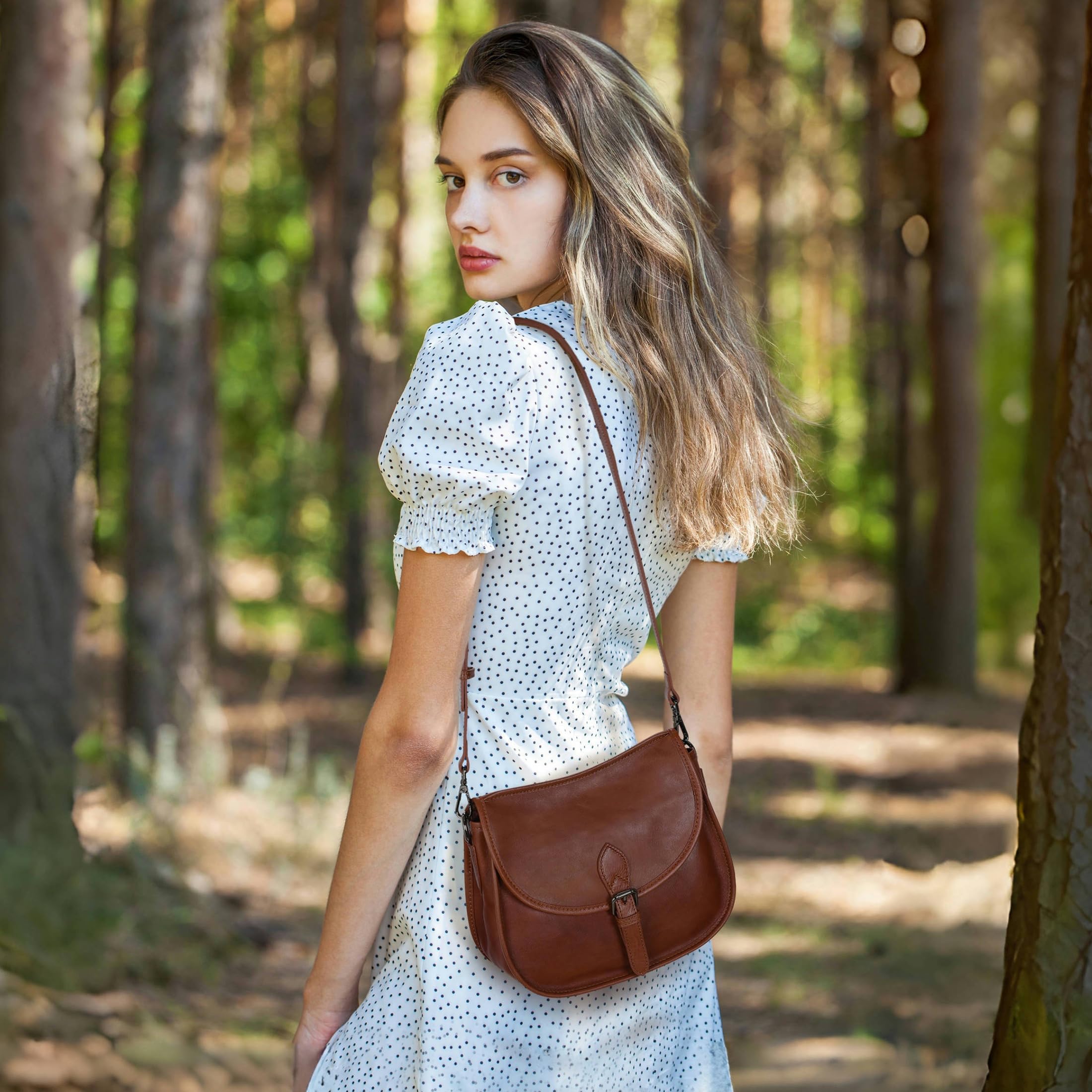 HESHE Crossbody Purses for Women Genuine Leather Shoulder Handbags Designer Cross Body Bag Saddle Bag Ladies Satchel Purses(Coffee)