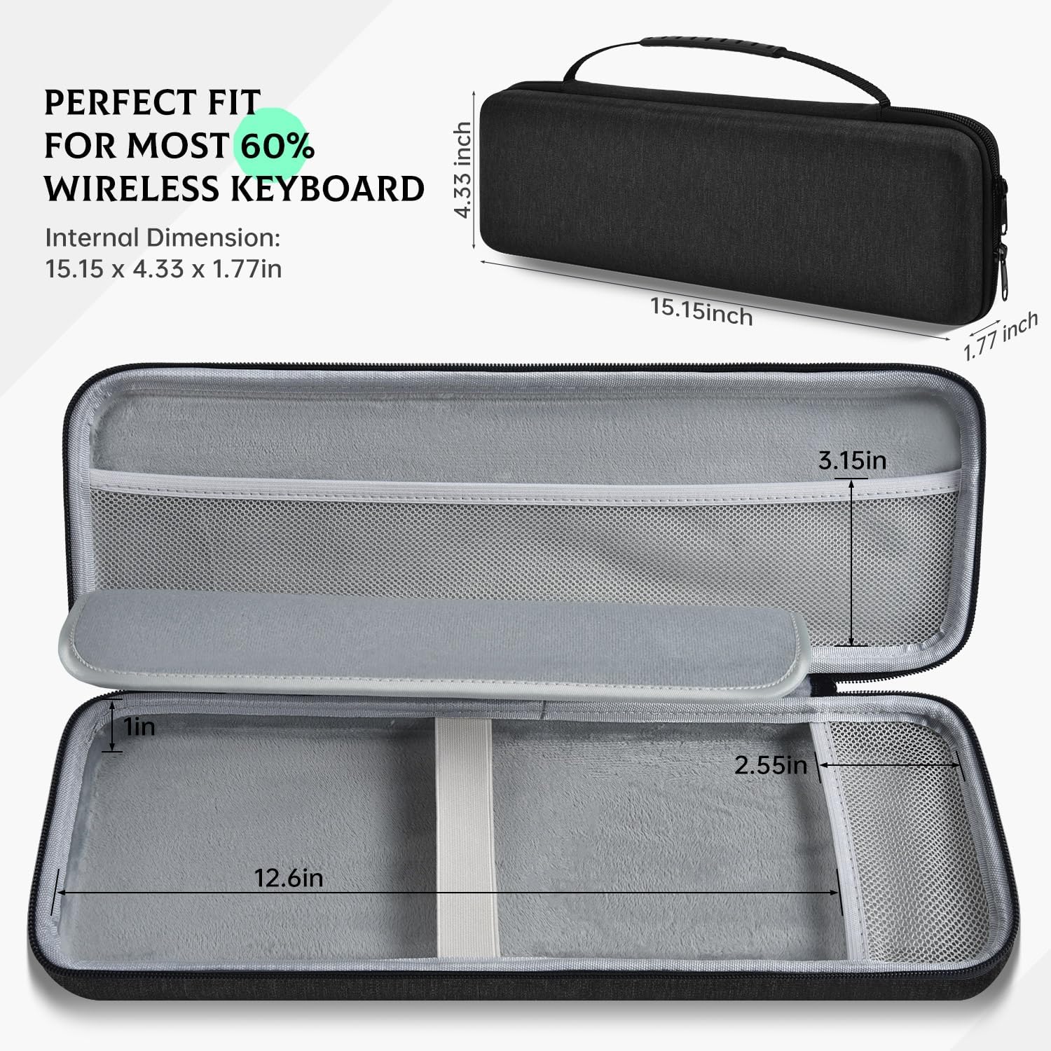 60% Keyboard Case, Hard Travel Carrying Case for 61 Keys Keyboard Cover, Compatible with MageGee Mini 60%, RK ROYAL KLUDGE R65, Snpurdiri 60%, Aula WIN60, Razer Huntsman 60% Keyboards Protector, Black - Image 2