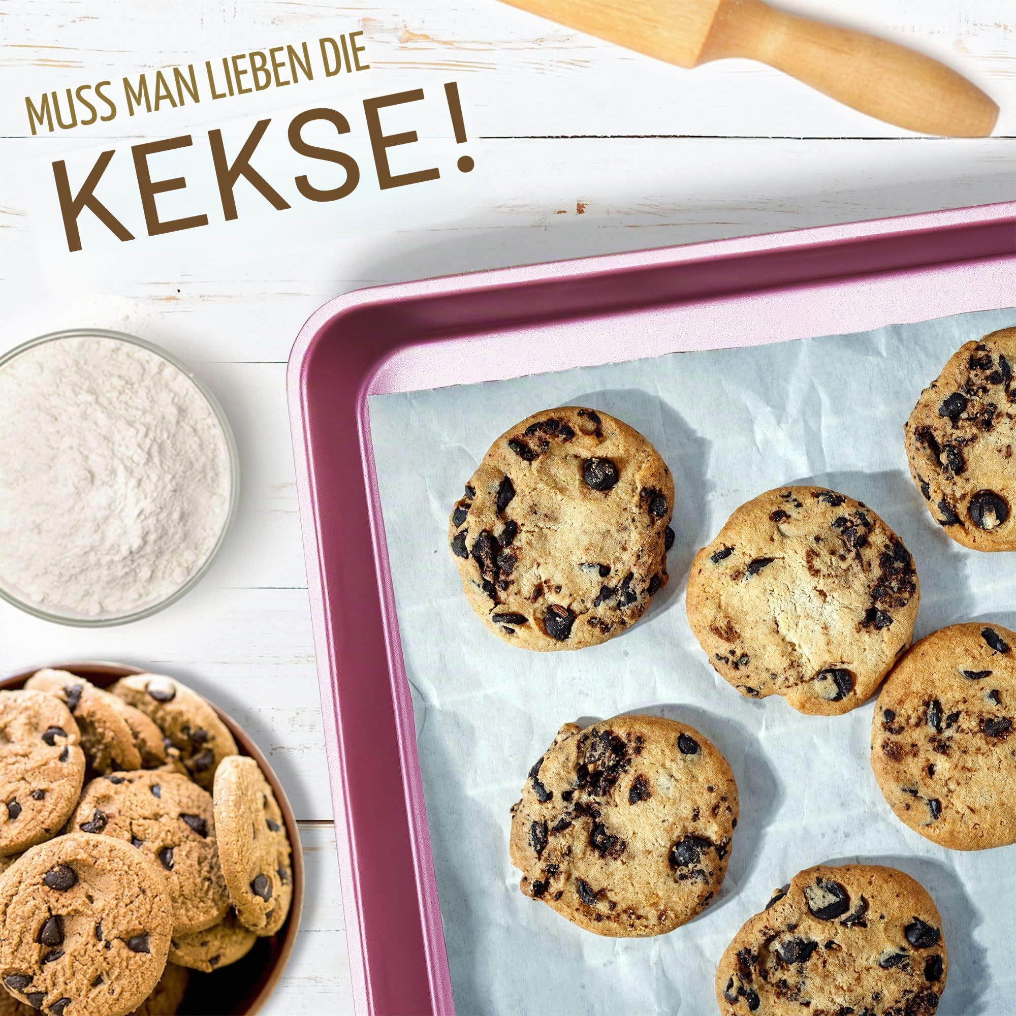 NutriChef Metallisches Antihaft-Keramik-Kochgeschirr-Set mit Deckel und Utensilien, 20-teiliges Set, Marron Pink