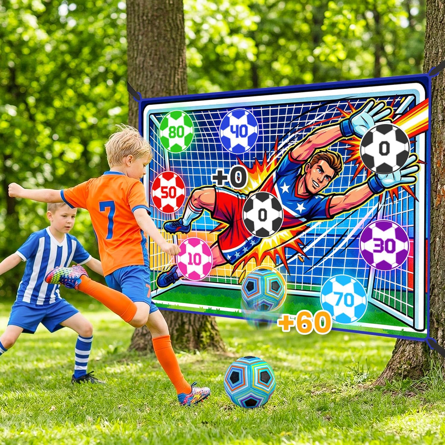 Upgraded Toy Soccer Game Set for Kids, Indoor Outdoor Backyard Toss Soccer Goal Game with 2 Balls, 1 Flannel Target, Soccer Toys for Boys and Girls 3-5 6-8 8-12 Years Old Kids Birthday