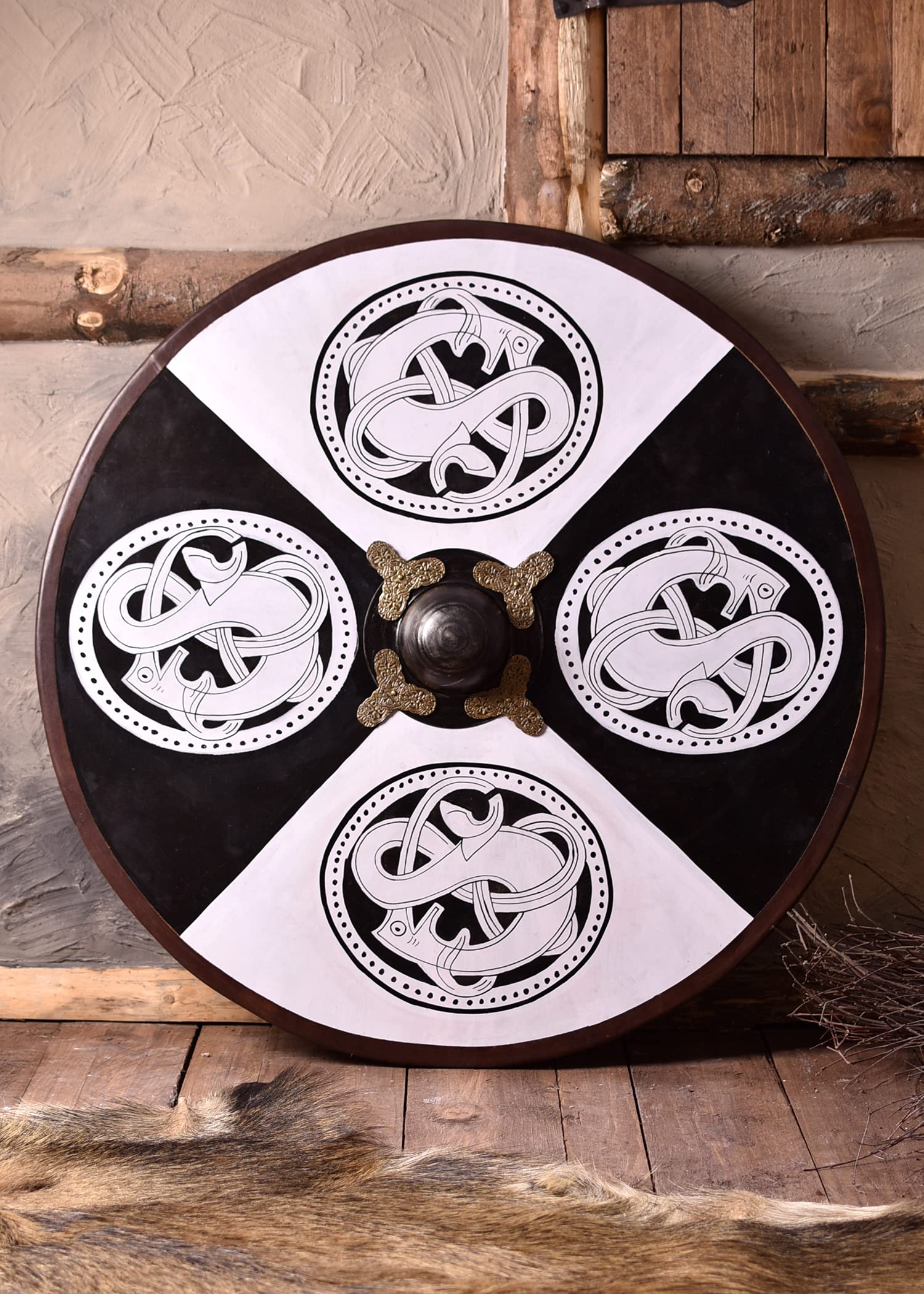 Battle-Merchant - Wikinger Rundschild, aus Holz, mit Greiftier-Bemalung - Schild - Mittelalter