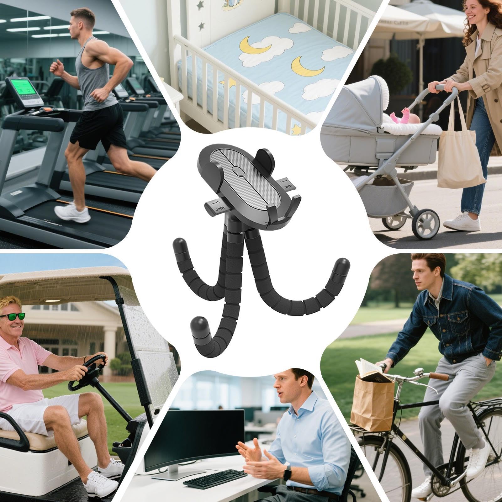 Generico Supporto Telefono per Passeggino | Supporto Cellulare Rotazione 360° - Portatelefono Flessibile Antiscivolo per Carrello della Spesa, Scrivania, Treadmill, Sedia a Rotelle