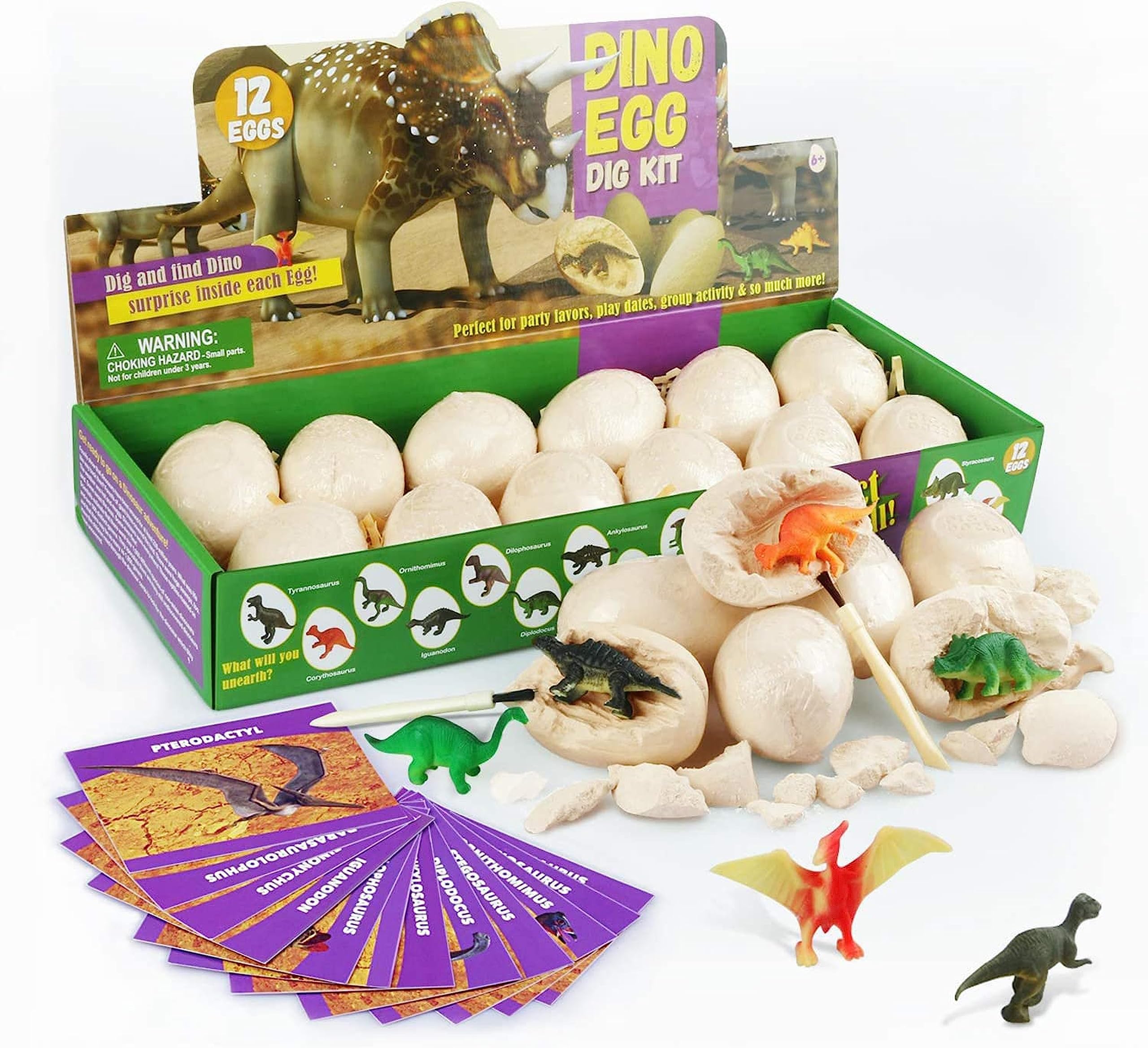 Bambibo Dino Eggs Dig Kit - 12 Eggs, Dinosaur Eggs Excavation Dig Kit | Surprise Dino Egg With Dinosaurs Inside | Dino Eggs Excavation Set | Archaeological Dinosaur Egg (12 Eggs)