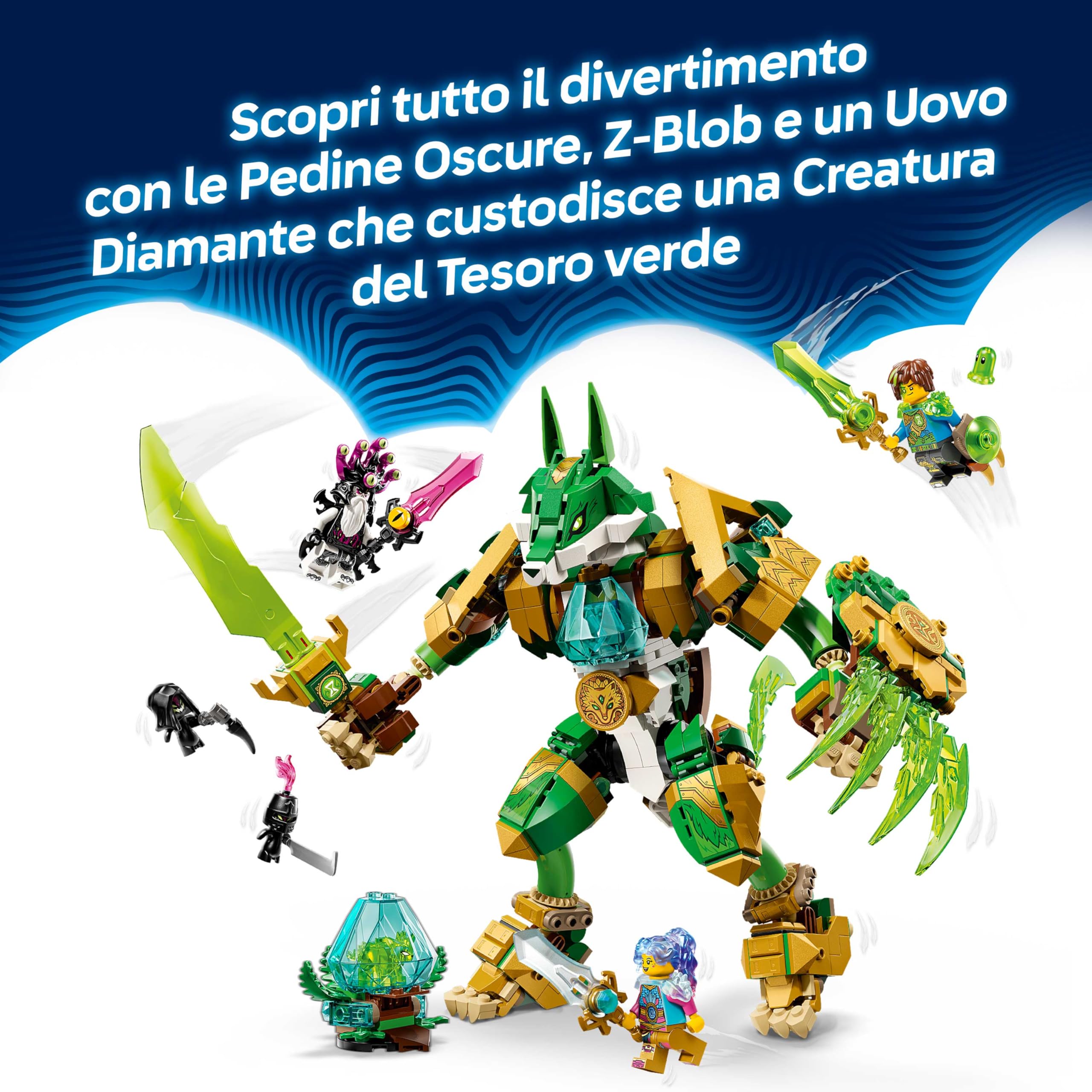LEGO DREAMZzz 2in1 Mech Volpe Guardiana - Action Figure Giocattolo Trasformabile in Volpe Guerriera - con 3 Minifigure e Creatura del Tesoro Verde da Collezione - Regalo per Bambini da 9 Anni - 71508
