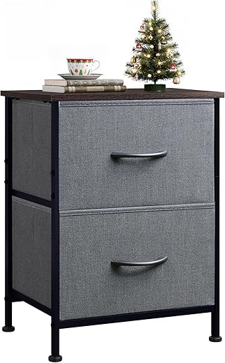 WLIVE Nightstand, 2 Drawer Dresser for Bedroom, Small Dresser with 2 Drawers, Bedside Furniture, Night Stand, End Table with Fabric Bins for Bedroom, Closet, Entryway, Nursery, College Dorm, Dark Grey