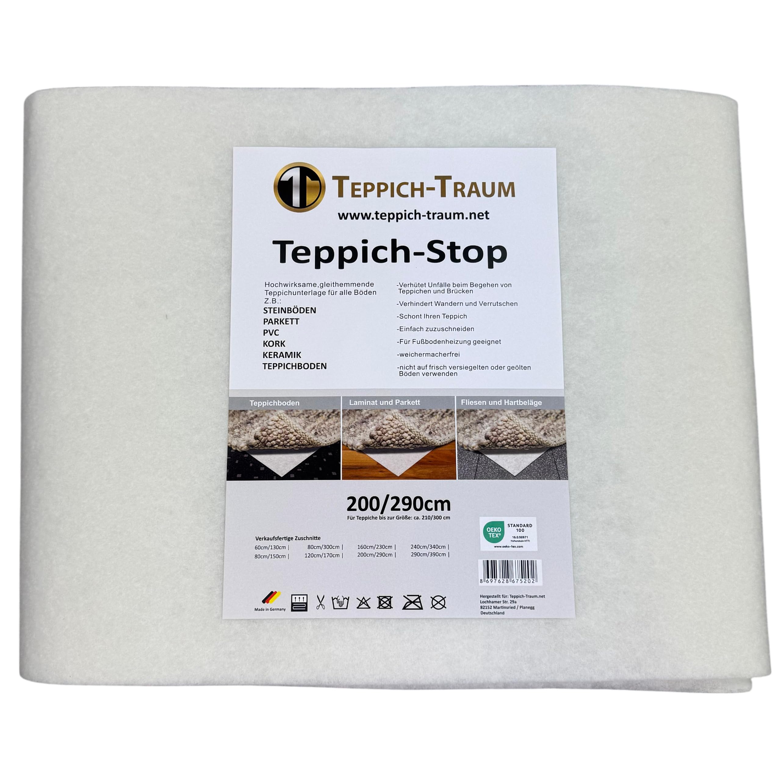 Teppich-Traum Tapis antidérapant, découpable, antidérapant, blanc, 200 x 290 cm