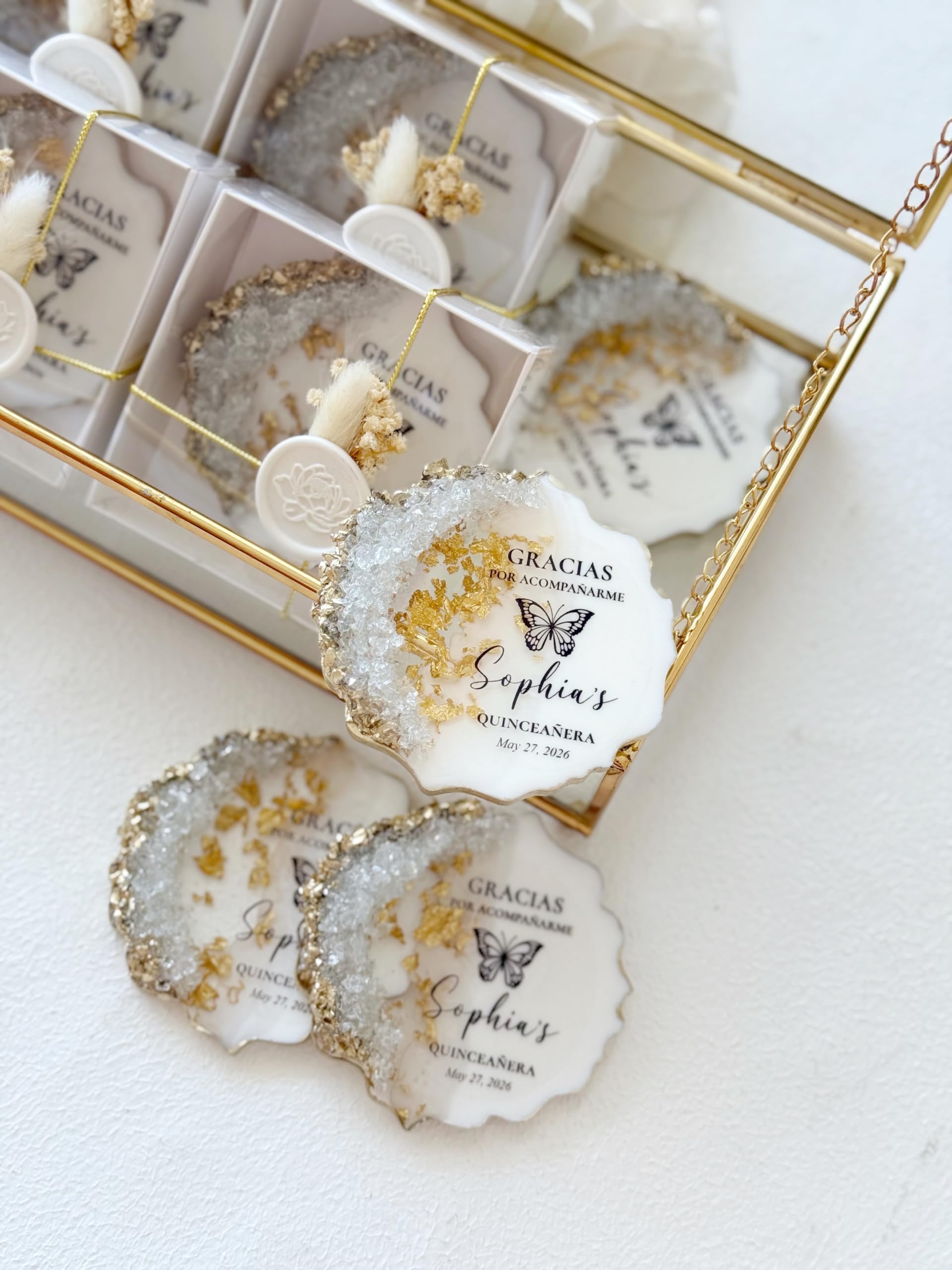Generisch Personalisierte Quinceañera Gastgeschenke, Sweet 15 & Sweet 16 Party Favors, Individuelle Epoxidharz Erinnerungsstücke, Elegante Geschenke für Gäste (25 Stück mit Geschenkbox)