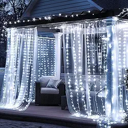 Cortina de Luz LED 3x3m com 300 LEDs Branco Frio, USB, Controle Remoto e 8 Modos – Cascata Natal, Festas e Decoração - Pisca Pisca - Iliminação de Natal