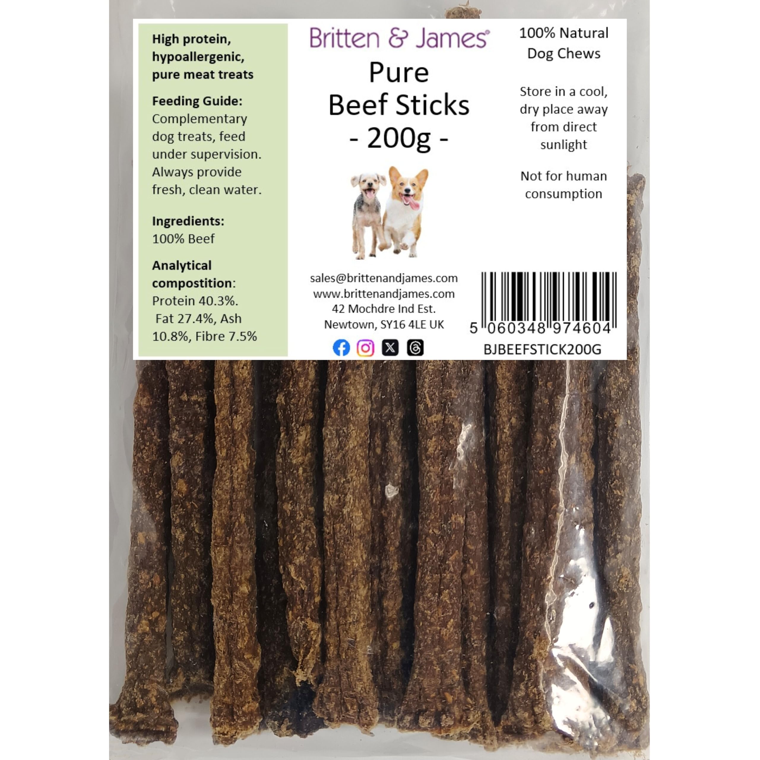 Pure Beef Sticks for Dogs by Britten and James (200g). Healthy, 100% Natural Pure Meat, Grain Free