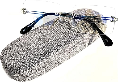Miniatura 7 de V.W.E. Gafas de lectura bifocales de metal sin montura para hombre, con bloqueo azul, rectangulares, transparentes, protección UV