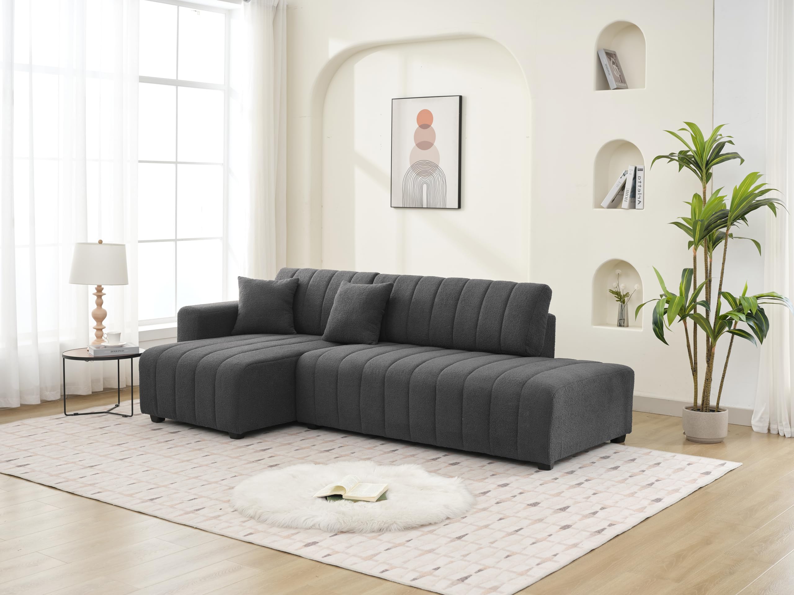 Jessica Lamb Wool Left Facing Sectional Sofa with Chaise