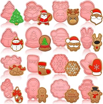 Bake House 16 Christmas Cookie Cutters with Stamps Set, Xmas Cookie Plunger Mold, 3D Pressable Biscuit Cutters, Gingerbread Man/Christmas Tree/Snowman/Reindeer/Santa, Embossed Cutters
