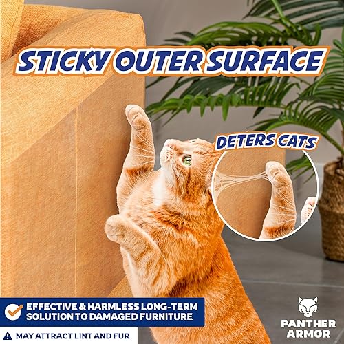 Miniatura 2 de Panther Armor Protector de muebles para gatos, paquete de 25 hojas, protectores de muebles para arañazos de gatos, sin pines, duradero, cintas de