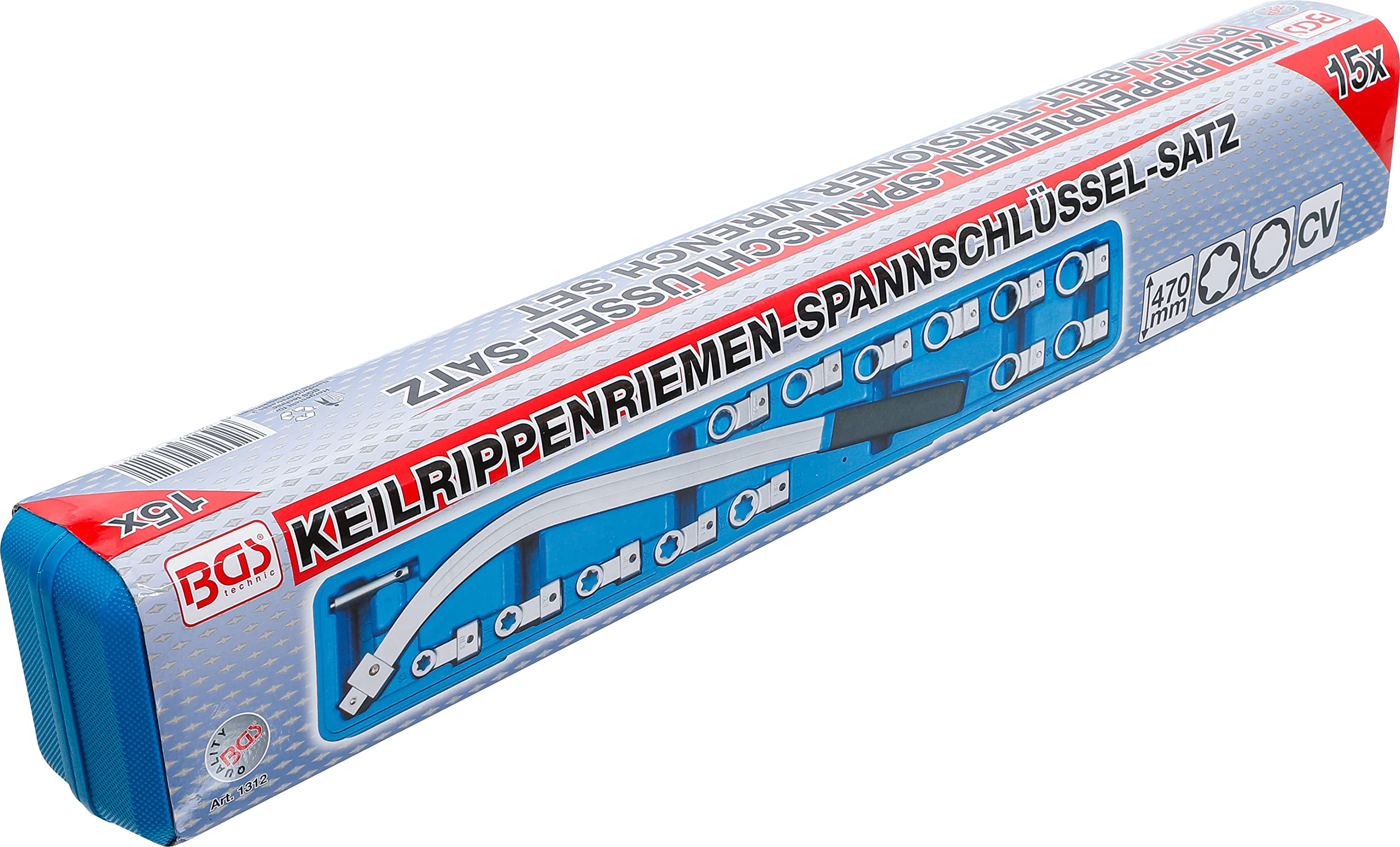 BGS 1312 | Juego de llaves para polea tensora | 12 caras 12 - 19 mm / E-Torx E10 - E18 | 15 piezas