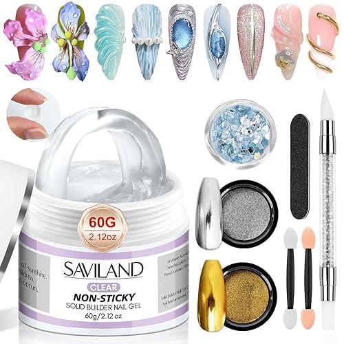 SAVILAND Solid Builder Nail Gel - 60g Large Capacity 3D Nail Gels Sculpting Gel for Art Non-Sticky Hand Carving Glue Extension with Sequins Chrome Powder DIY Salon Home - 1 Fl Oz (Pack of 1)