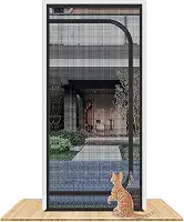 QWR Porta de tela reforçada para gatos, serve para abertura de porta no tamanho 81 x 203 cm, tela espessa à prova de gatos com fecho de zíper para sala de estar, cozinha e quarto.