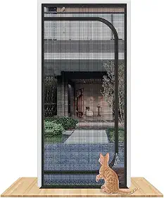 QWR Porta de tela reforçada para gatos, serve para abertura de porta no tamanho 81 x 203 cm, tela espessa à prova de gatos com fecho de zíper para sala de estar, cozinha e quarto.
