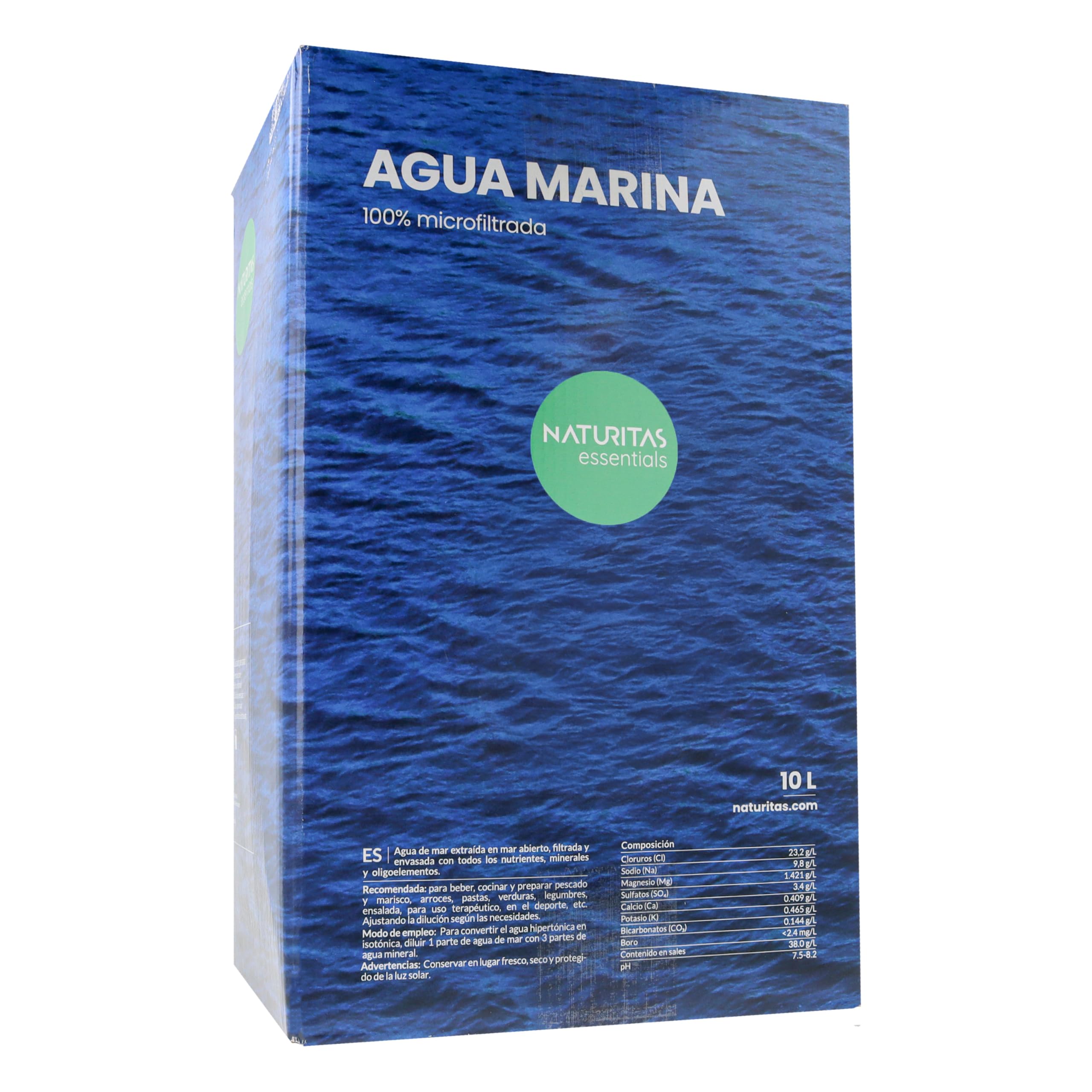 Agua Marina | 10 L Bag in Box con Surtidor | Naturitas Essentials | Agua de Mar Hipertónica 100% Pura y Microfiltrada | Para Beber y Cocinar | Rica en Sales Minerales