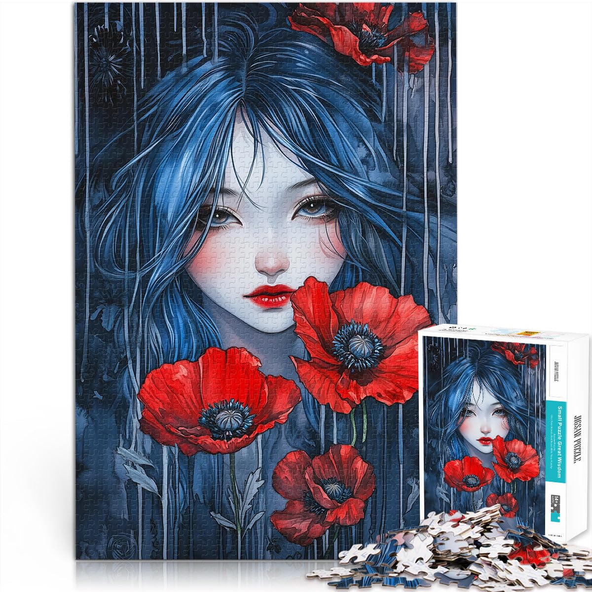 Jigsaw Puzzles 1000 Pieces for teenagers Girl and poppy flowers Brain intelligence challenge addictive toys 26x38cm Birthday Gift for Age 14 — image 1
